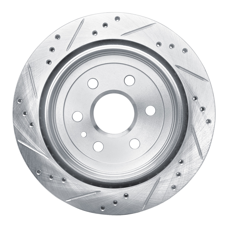 Cadillac SRX Brake Rotor (1) - Rear Right - R1 Concepts - Drilled & Slotted - Silver - `10-`16